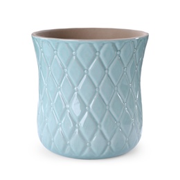Photo of Stylish empty turquoise ceramic vase isolated on white