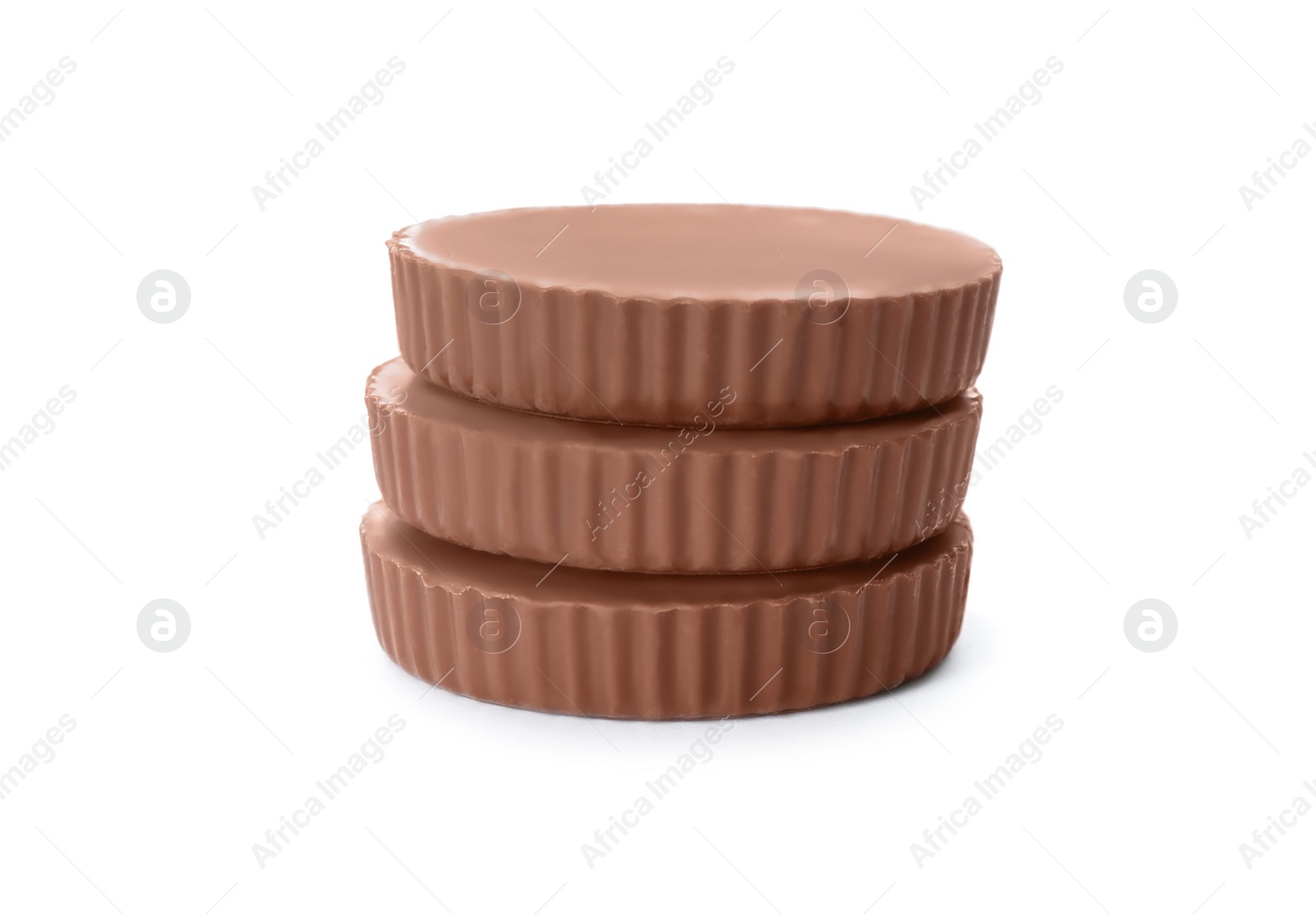 Photo of Delicious peanut butter cups on white background