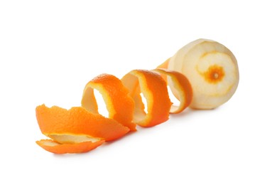 Orange fruit with peel on white background