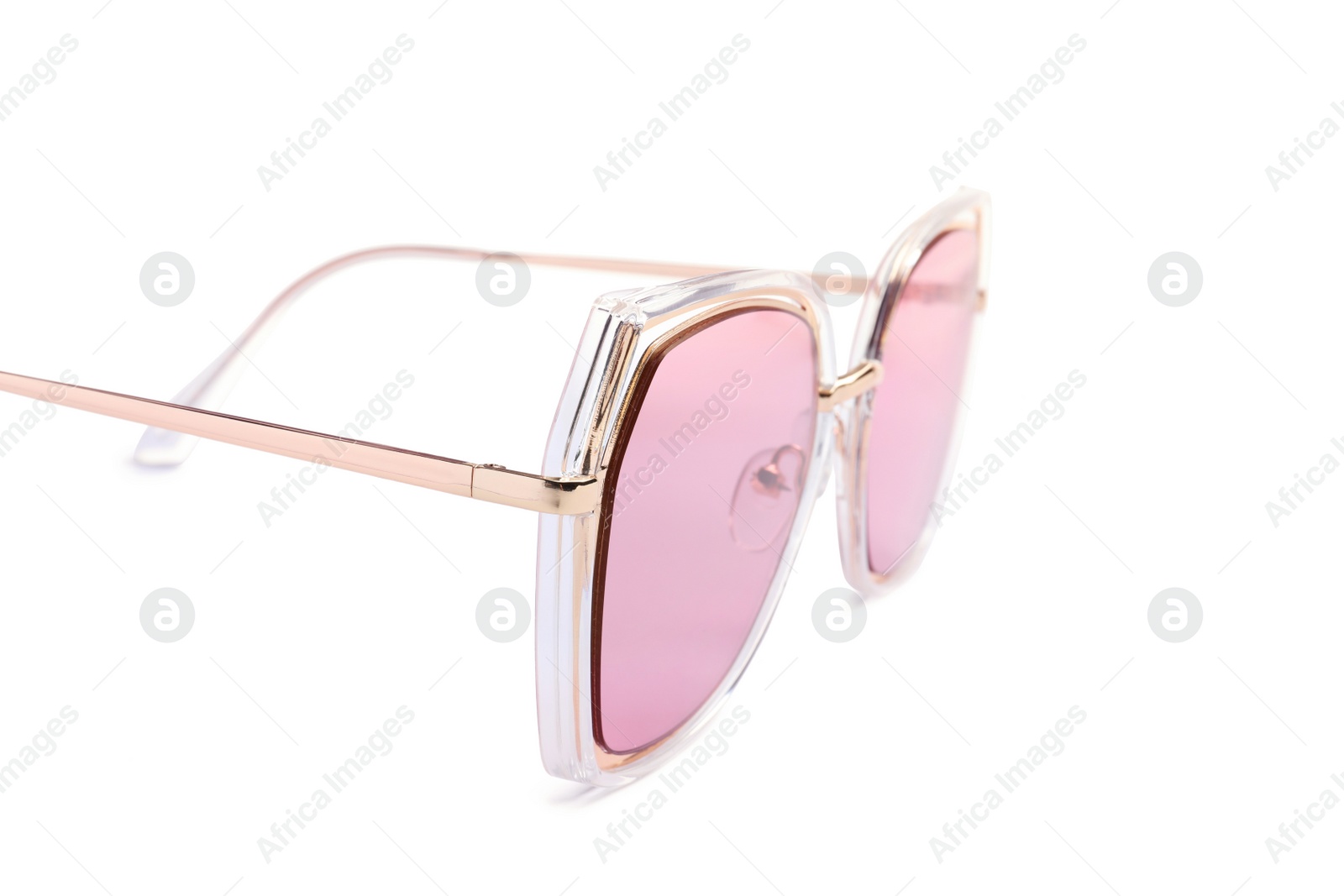 Photo of New stylish sunglasses isolated on white. Fashionable accessory