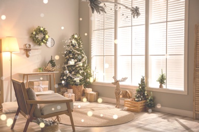 Image of Beautiful living room interior decorated for Christmas