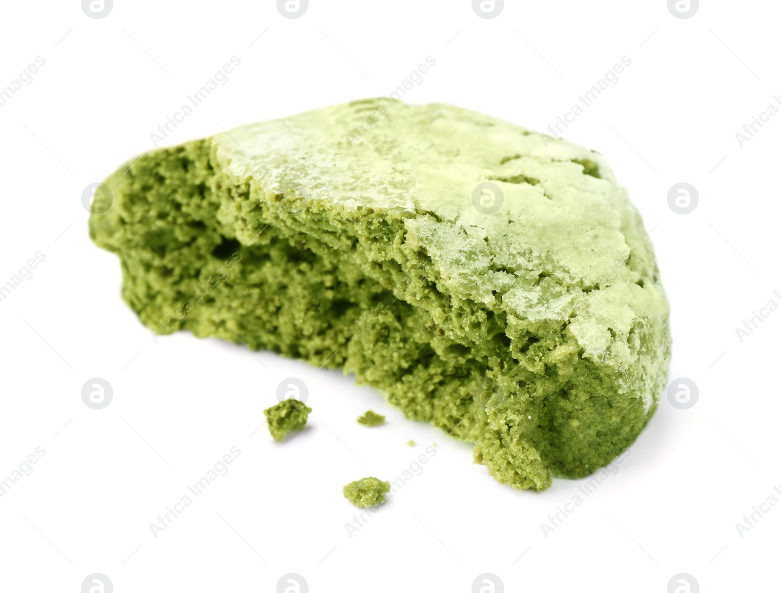Photo of Half of tasty matcha cookie on white background