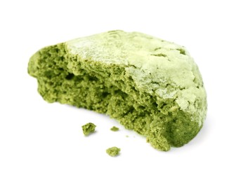 Photo of Half of tasty matcha cookie on white background