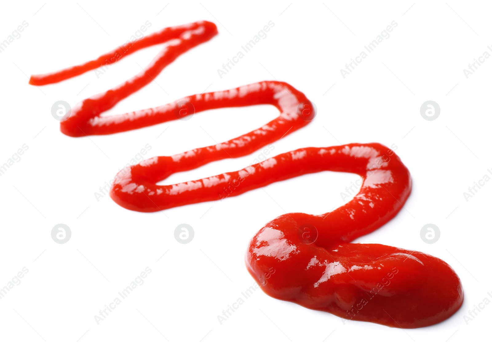 Photo of Fresh tasty red ketchup isolated on white, closeup