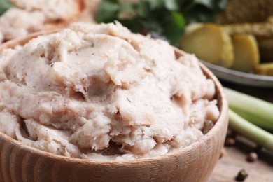 Photo of Lard spread in bowl on table, closeup