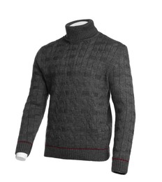 Photo of Stylish dark grey sweater isolated on white. Men`s clothes