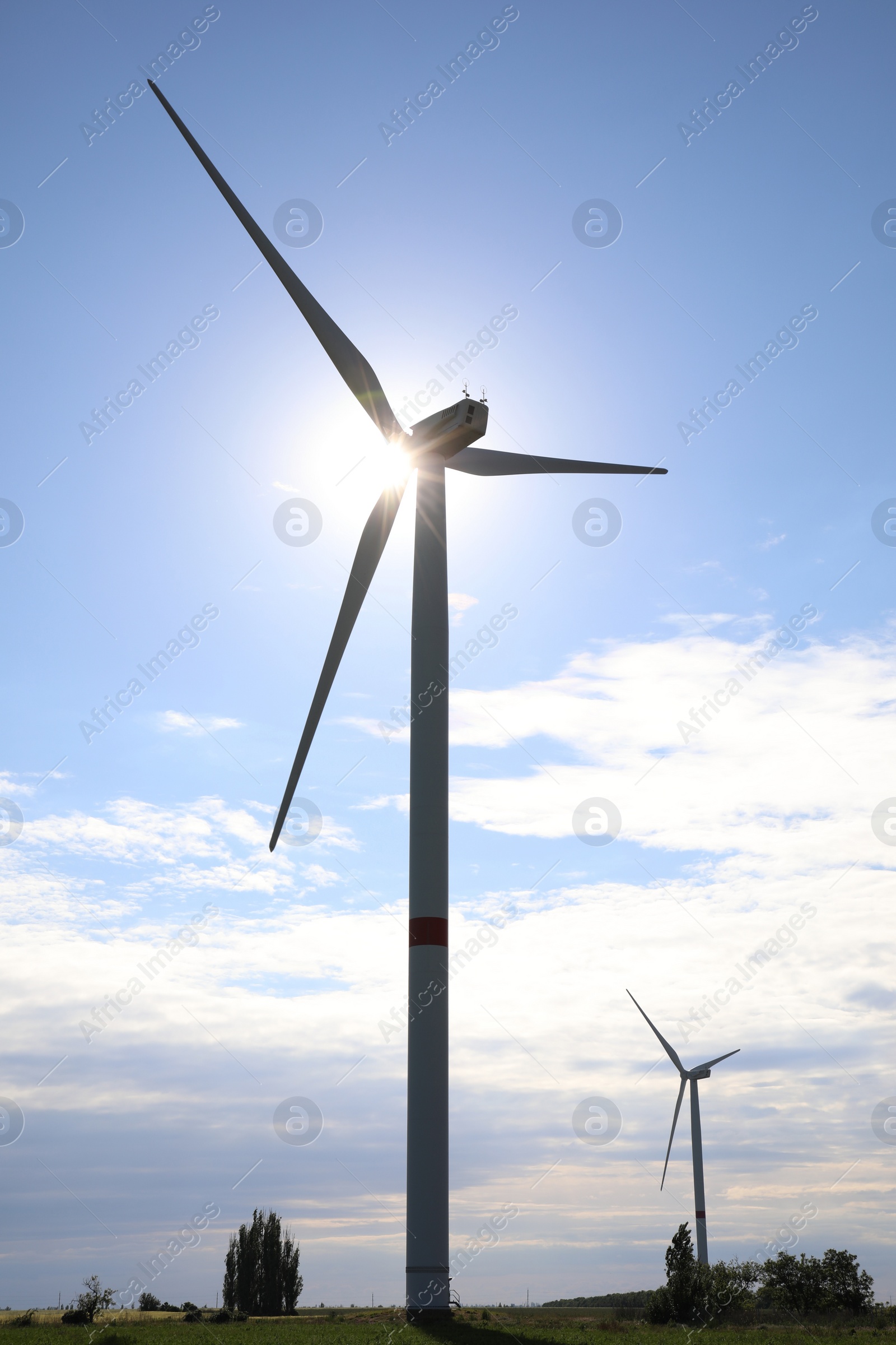 Photo of Beautiful view of landscape with wind turbines. Alternative energy source