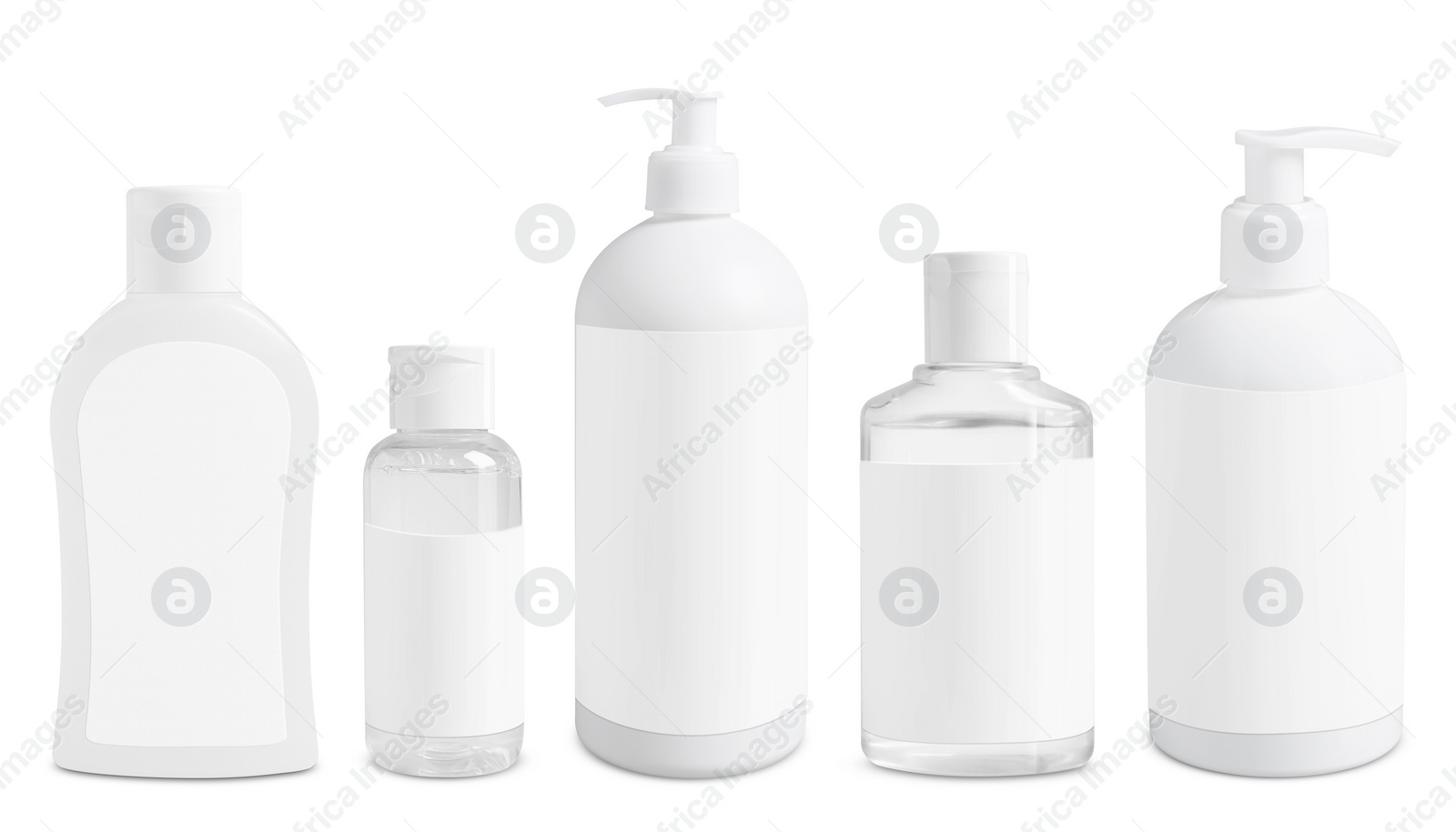 Image of Set of cosmetic bottles with skin care products isolated on white