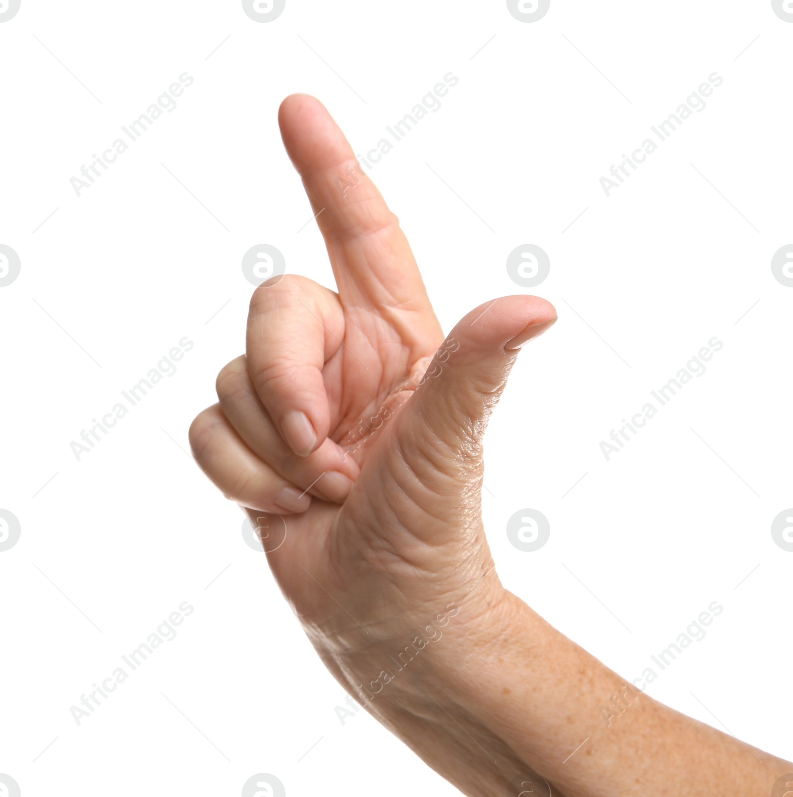 Photo of Elderly woman on white background, closeup view