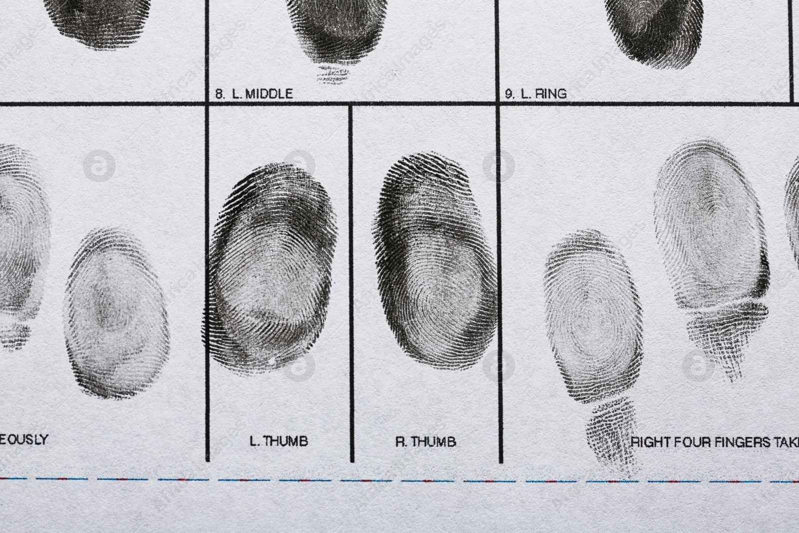 Photo of Fingerprint record sheet, top view. Criminal investigation