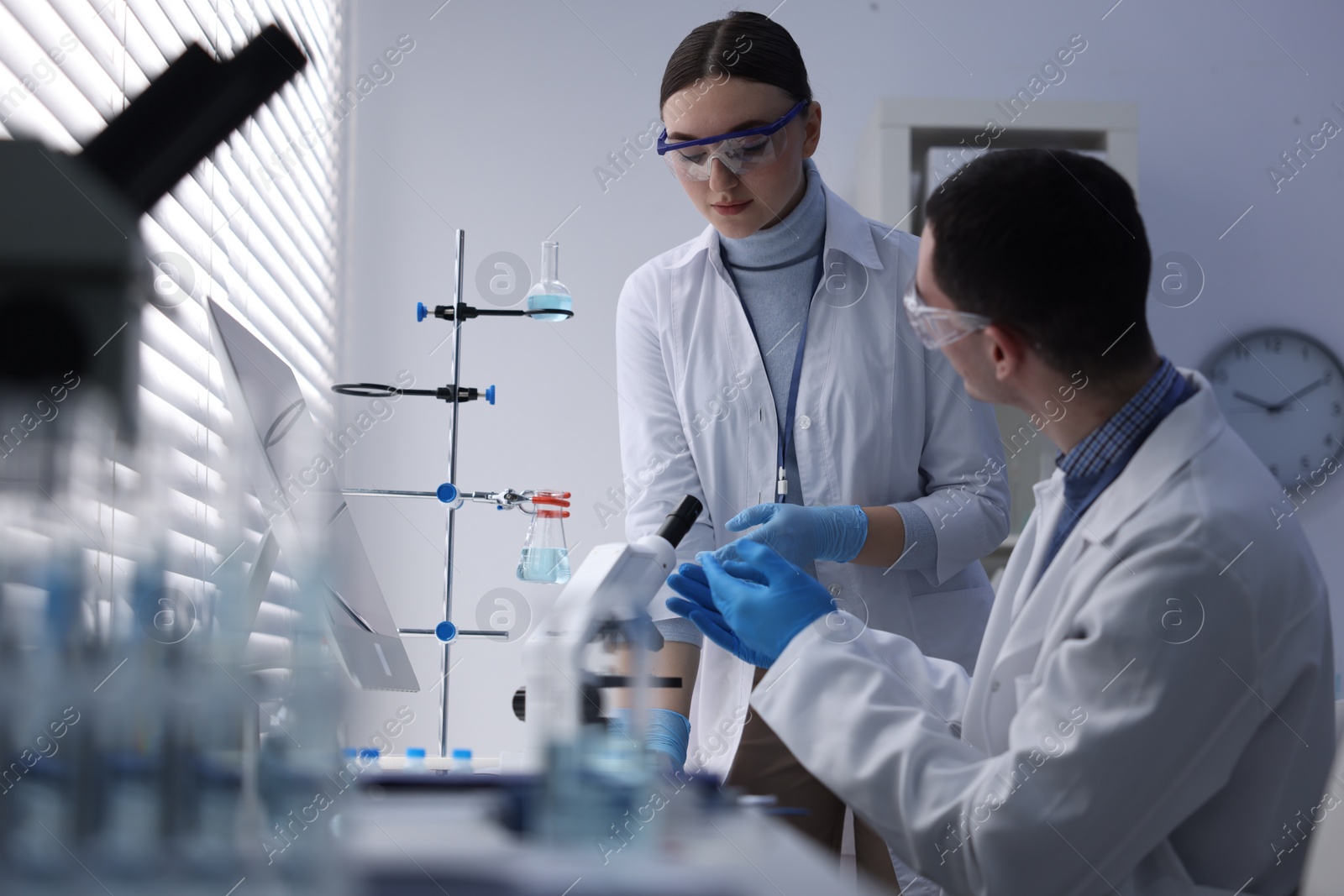 Photo of Scientists working with samples in laboratory. Medical research