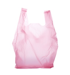 Photo of Clear disposable plastic bag on white background