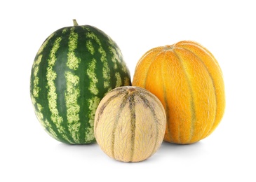 Photo of Delicious melons and watermelon on white background