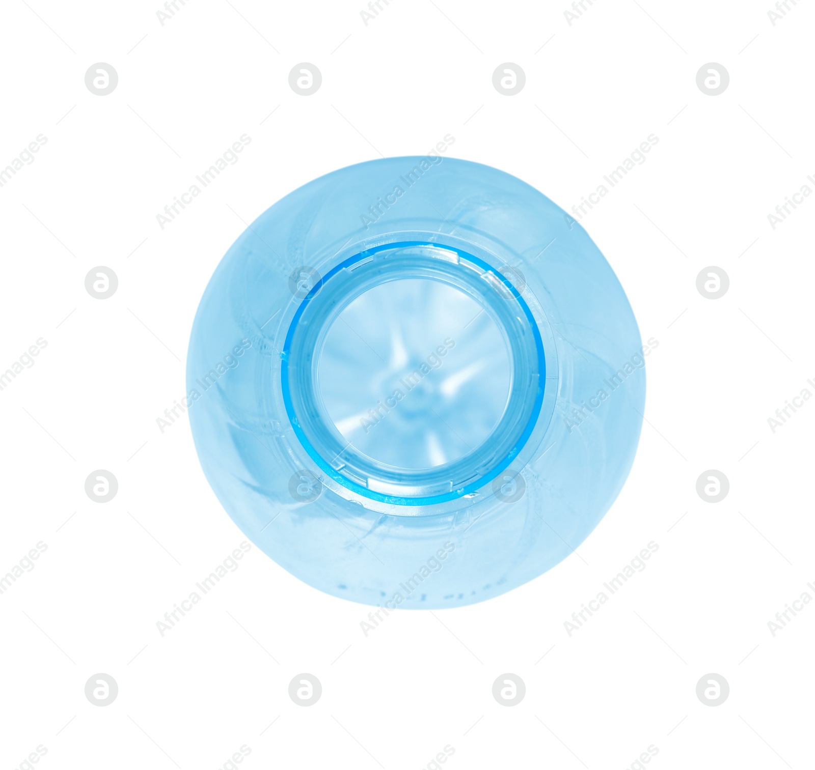 Photo of One plastic bottle on white background, top view. Recycle concept