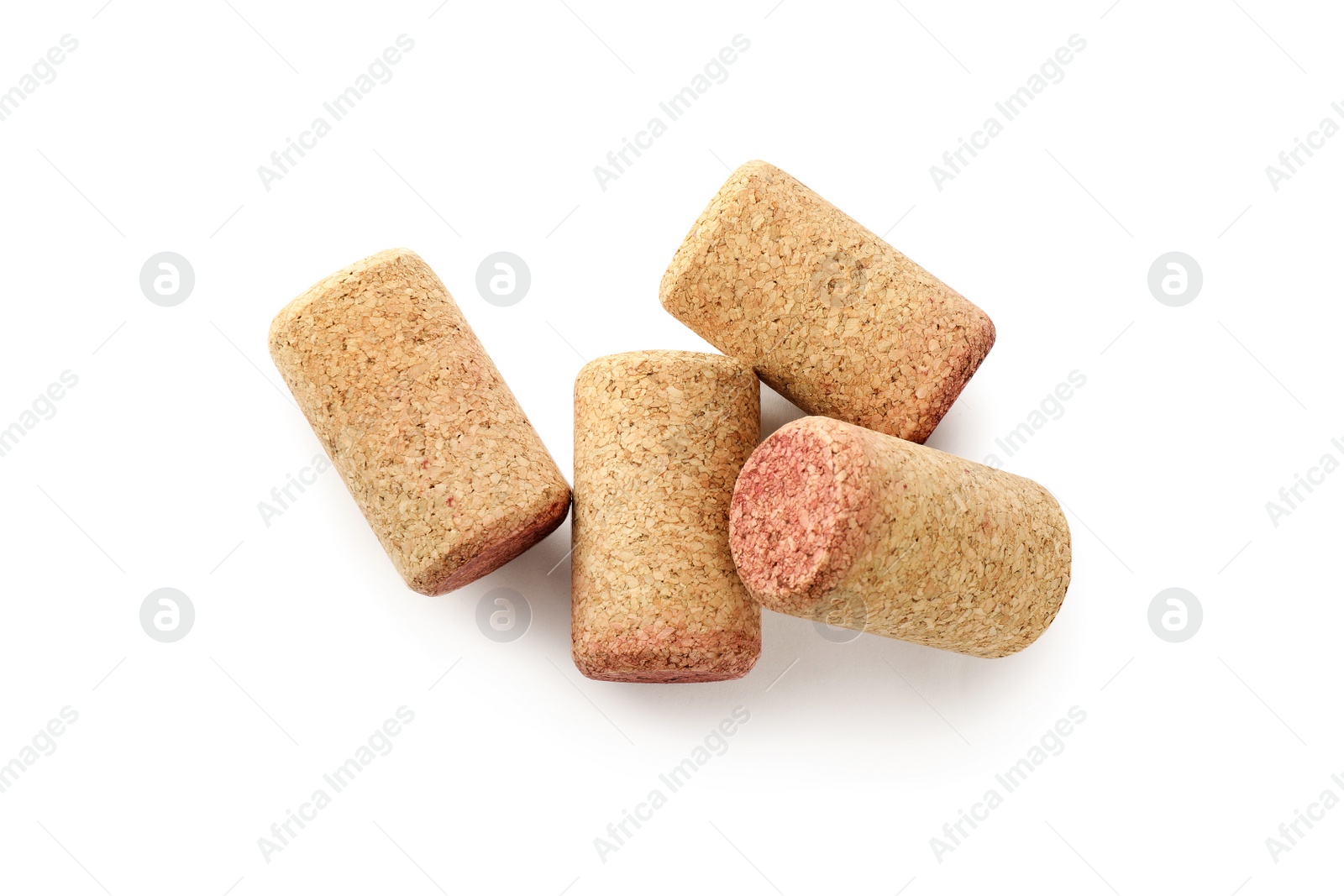 Photo of Set of wine bottle corks isolated on white, top view