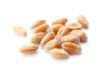 Photo of Pile of wheat grains on white background