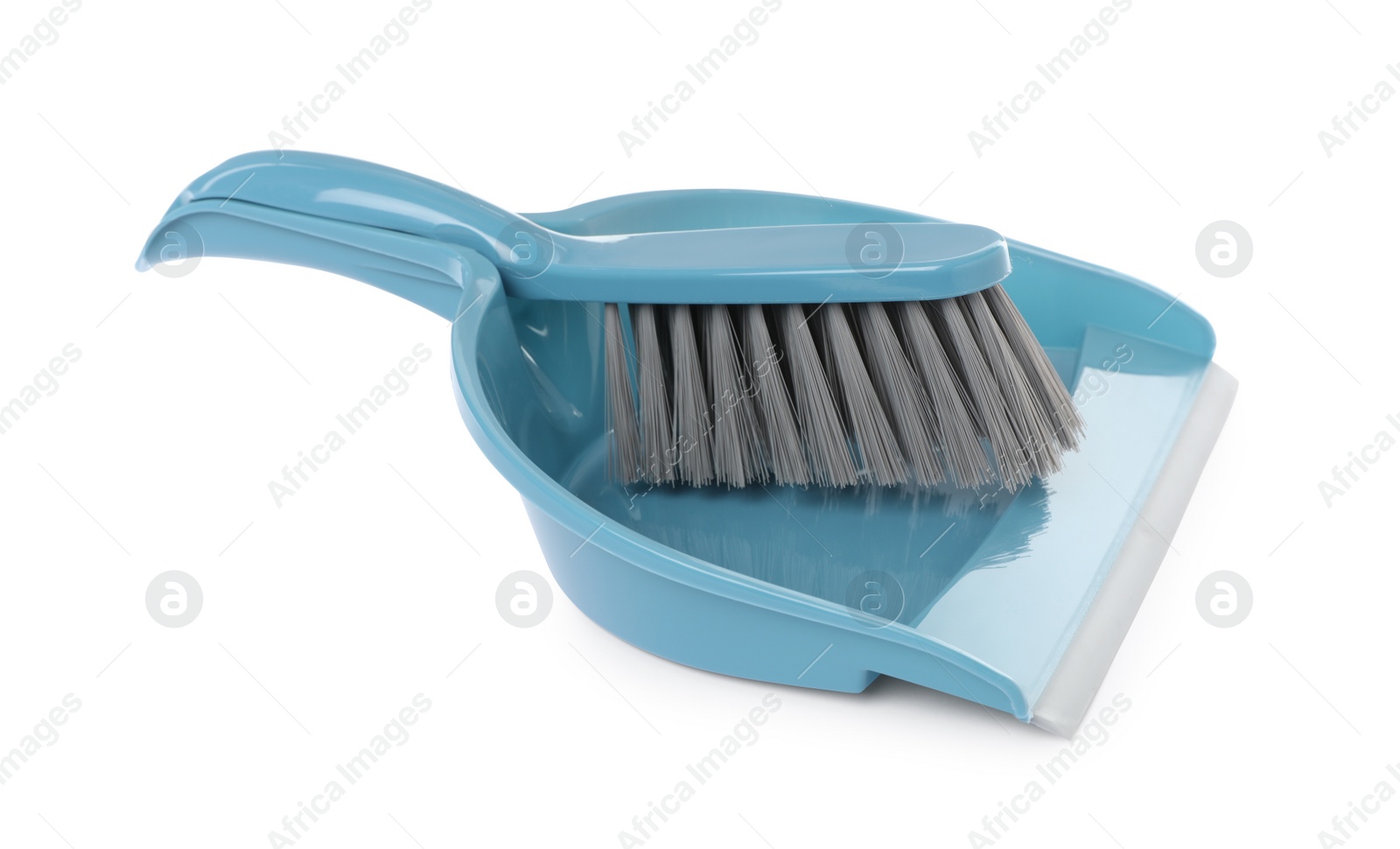 Photo of Plastic hand broom and dustpan isolated on white