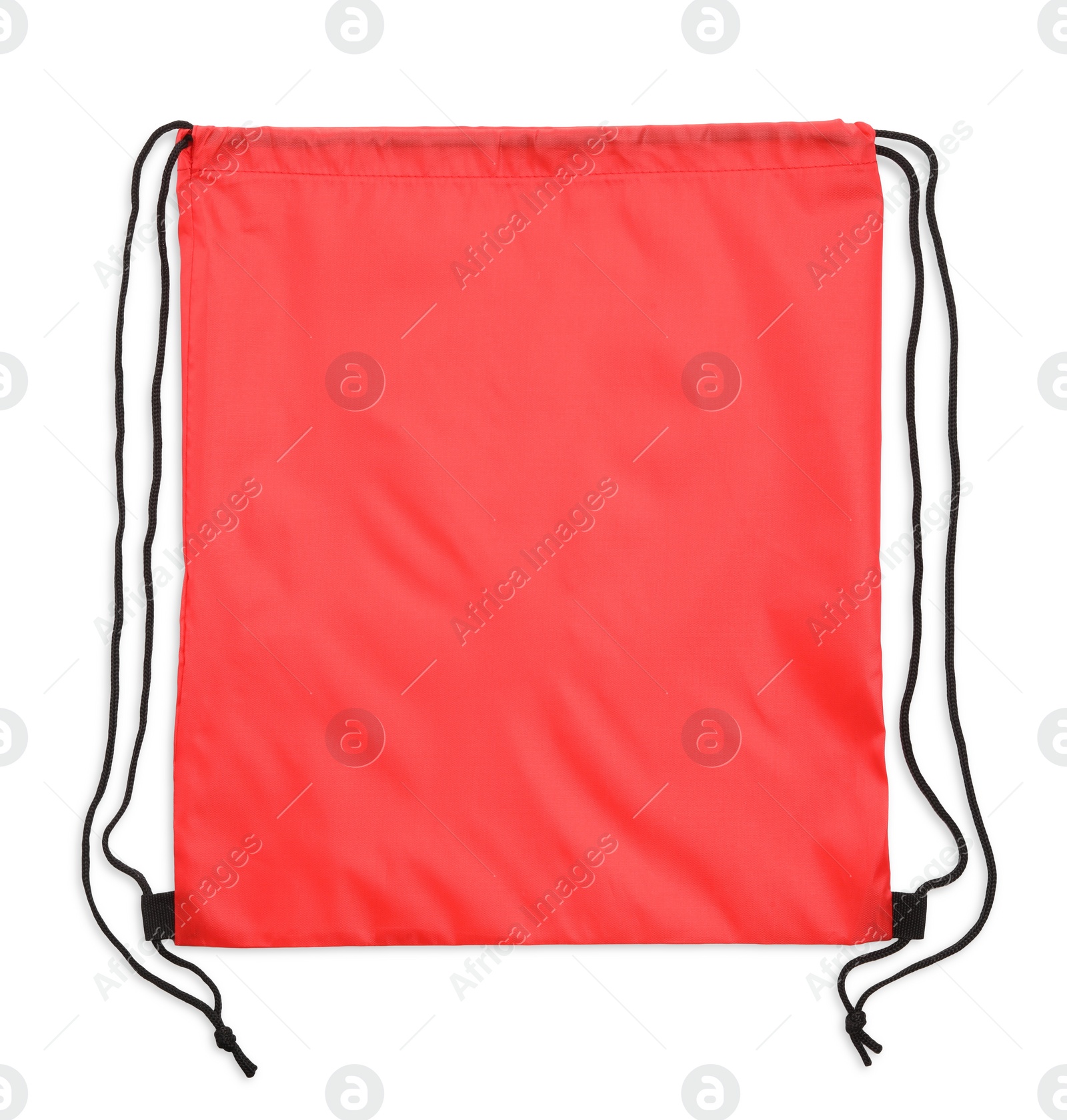 Photo of One red drawstring bag isolated on white