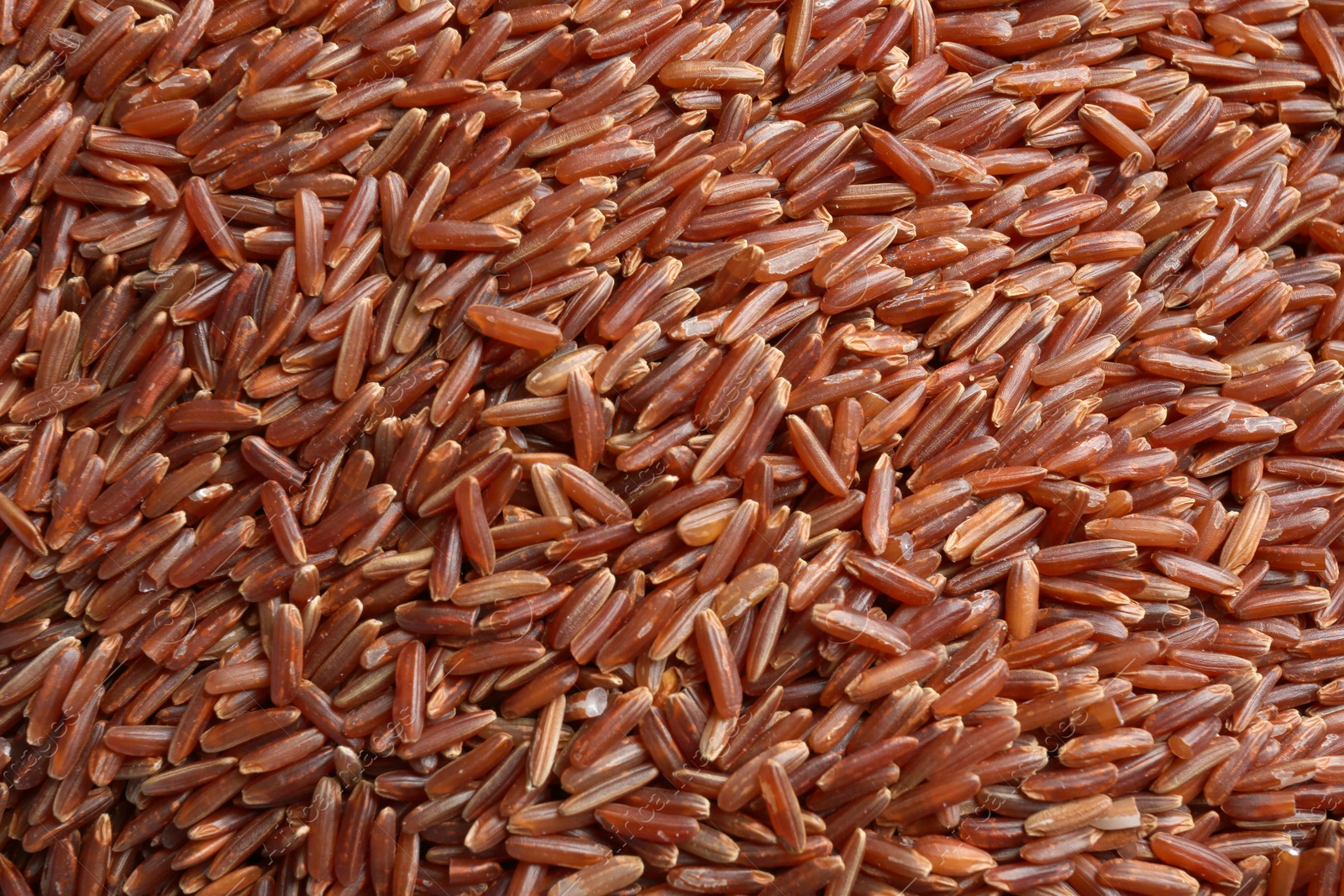 Photo of Raw brown rice as background, closeup view