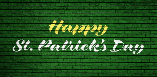 Image of Happy St. Patrick's day card. text on green brick wall. Banner design