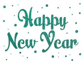 Illustration of Glittery teal text Happy New Year on white background