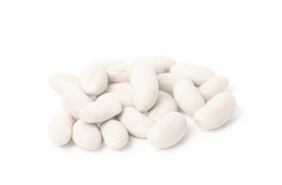 Photo of Pile of raw beans on white background. Vegetable planting