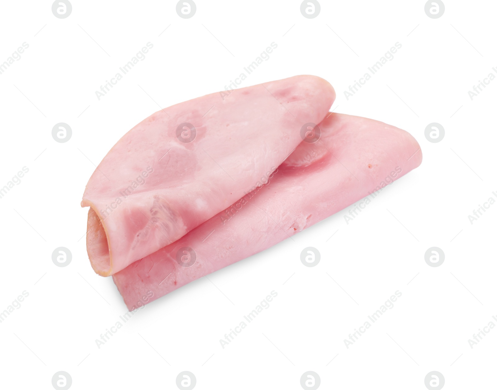 Photo of Slices of tasty ham isolated on white