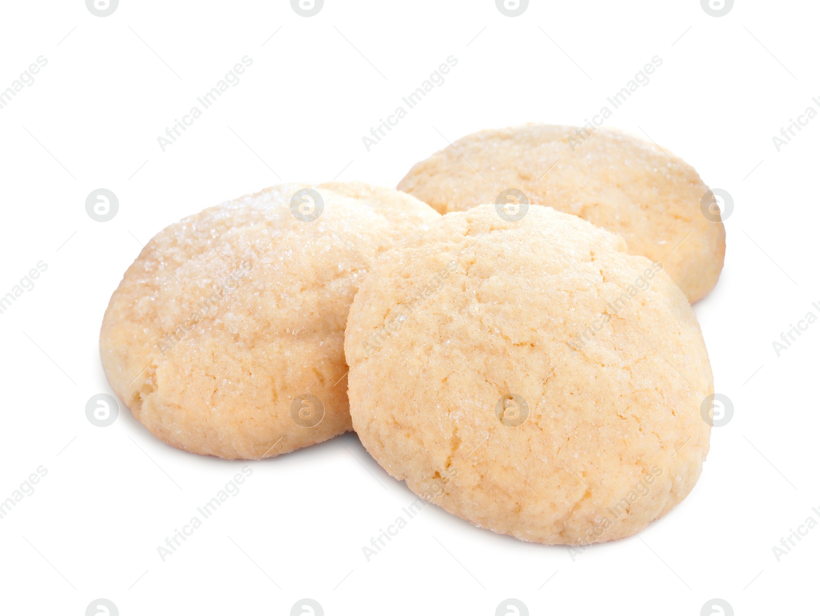 Photo of Three tasty sugar cookies isolated on white