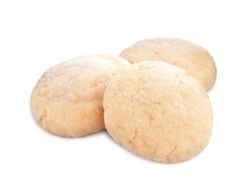 Photo of Three tasty sugar cookies isolated on white