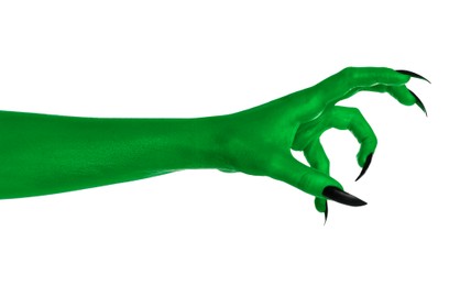Image of Creepy monster. Green hand with claws isolated on white