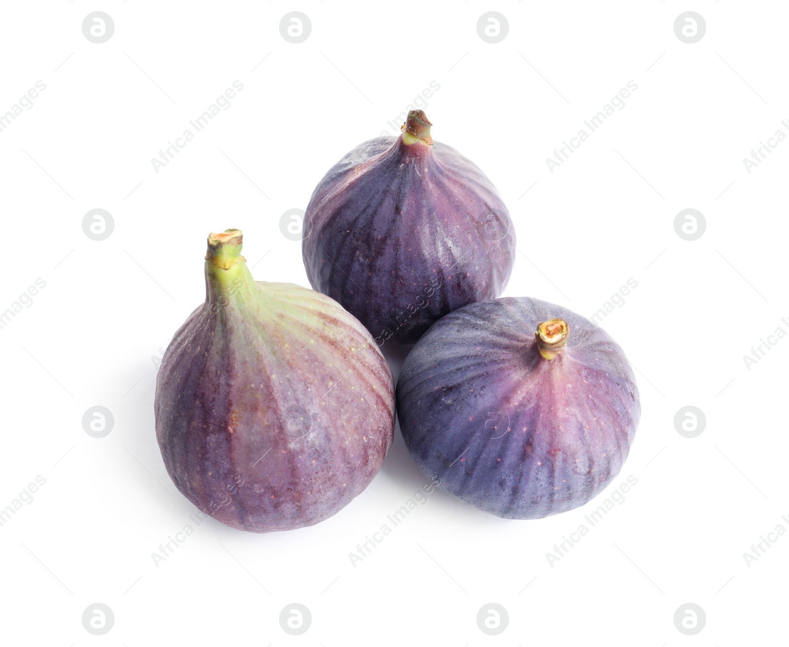 Photo of Whole ripe purple figs on white background