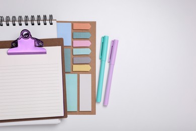 Photo of To do notes, notebook and stationery on white background, flat lay with space for text. Planning concept
