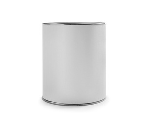 Photo of Closed blank can of paint isolated on white