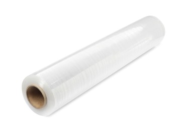 Photo of Roll of plastic stretch wrap film isolated on white