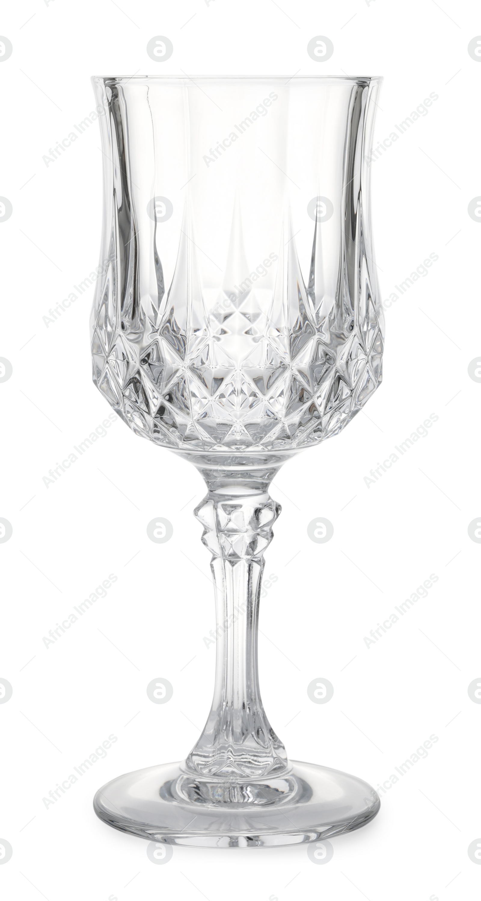 Photo of One stylish clean wine glass isolated on white