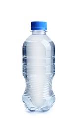 Photo of Plastic bottle with water on white background