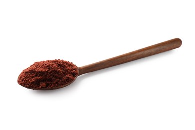 Photo of Dried cranberry powder in spoon isolated on white