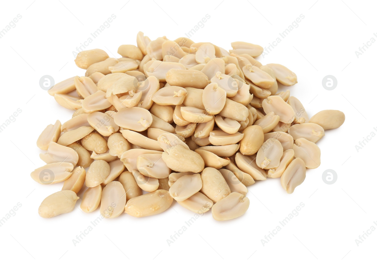 Photo of Pile of fresh peeled peanuts isolated on white