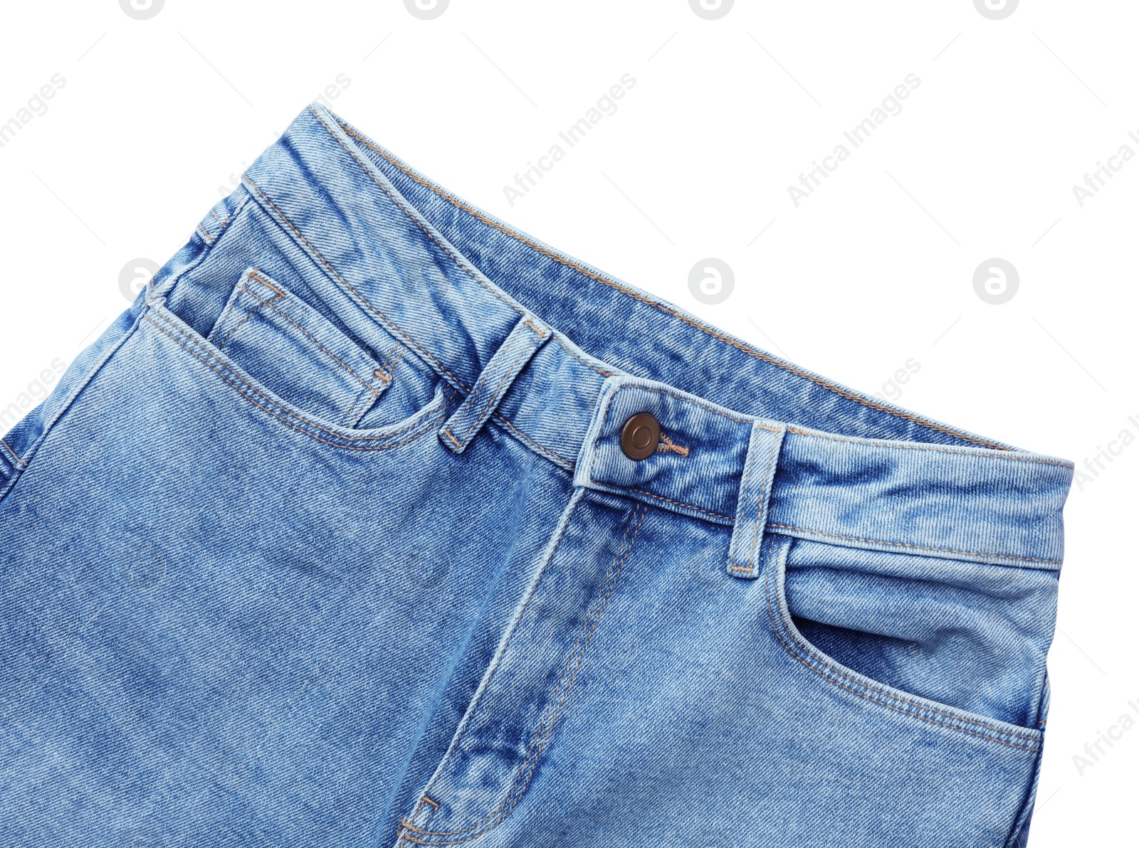 Photo of Stylish jeans isolated on white, top view