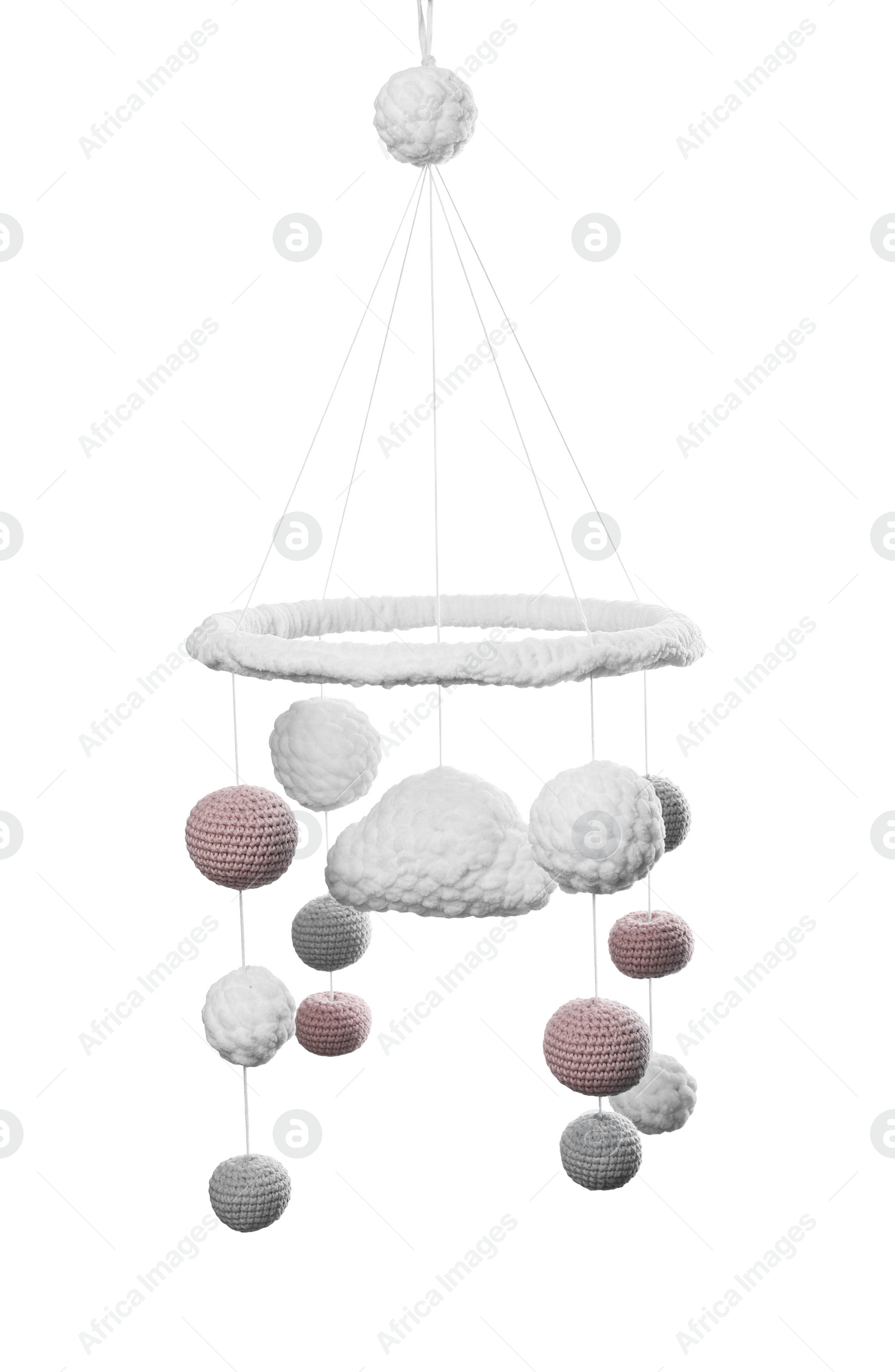 Photo of Cute baby crib mobile isolated on white