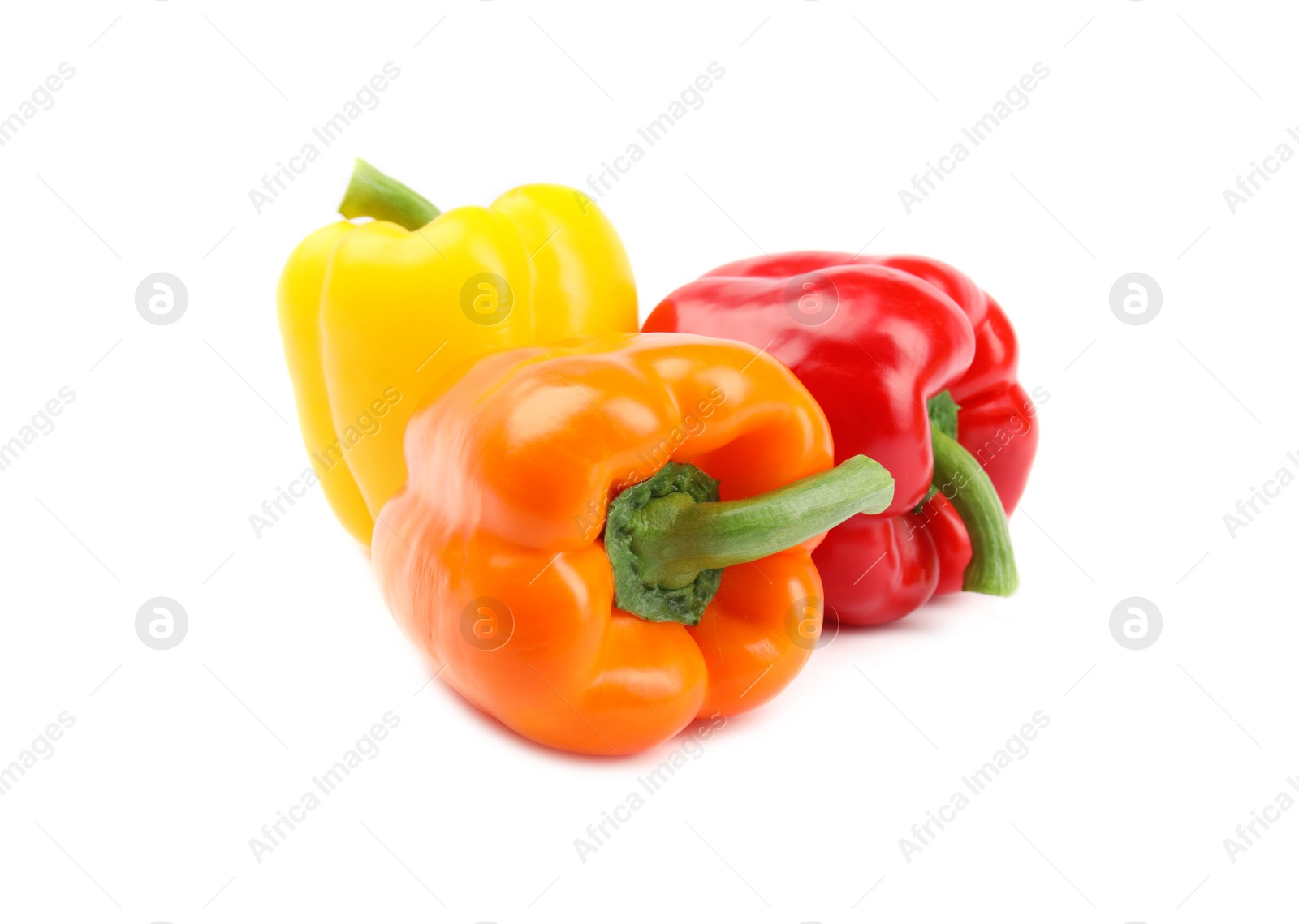 Photo of Fresh ripe bell peppers on white background