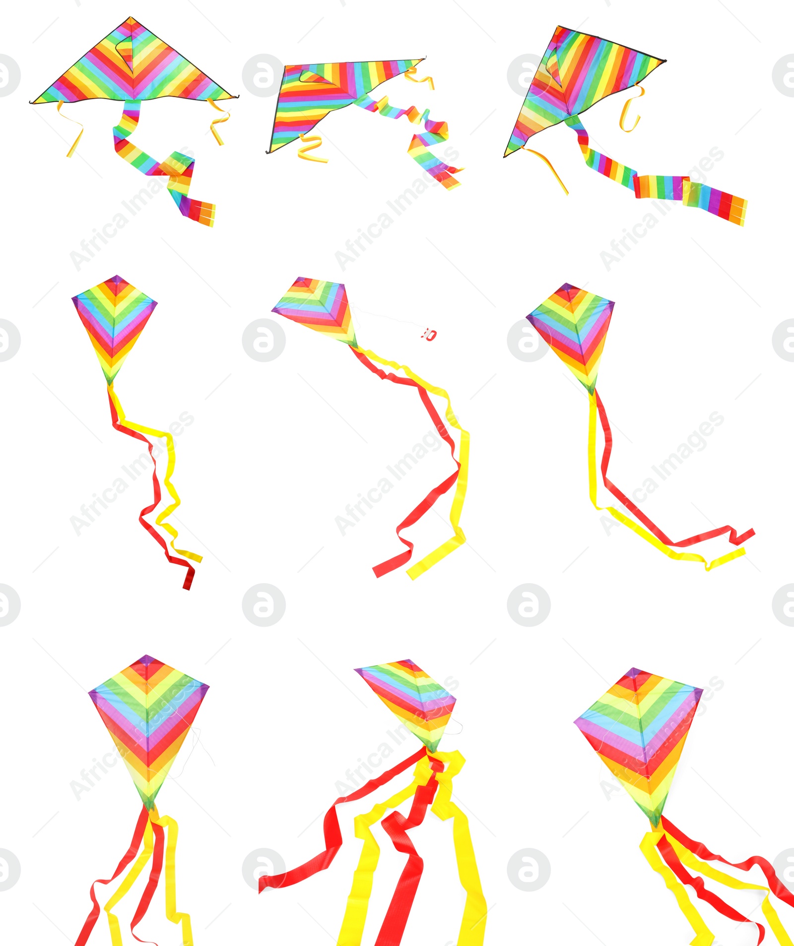 Image of Set with beautiful bright kites on white background