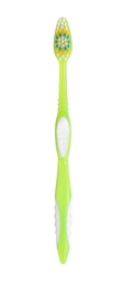 Light green plastic toothbrush isolated on white. Dental care