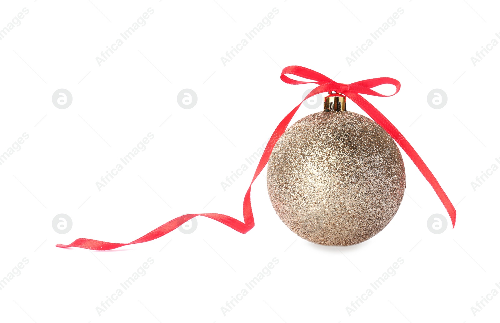 Photo of Beautiful Christmas ball with ribbon on white background