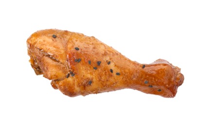 Photo of Chicken leg glazed with soy sauce isolated on white, top view