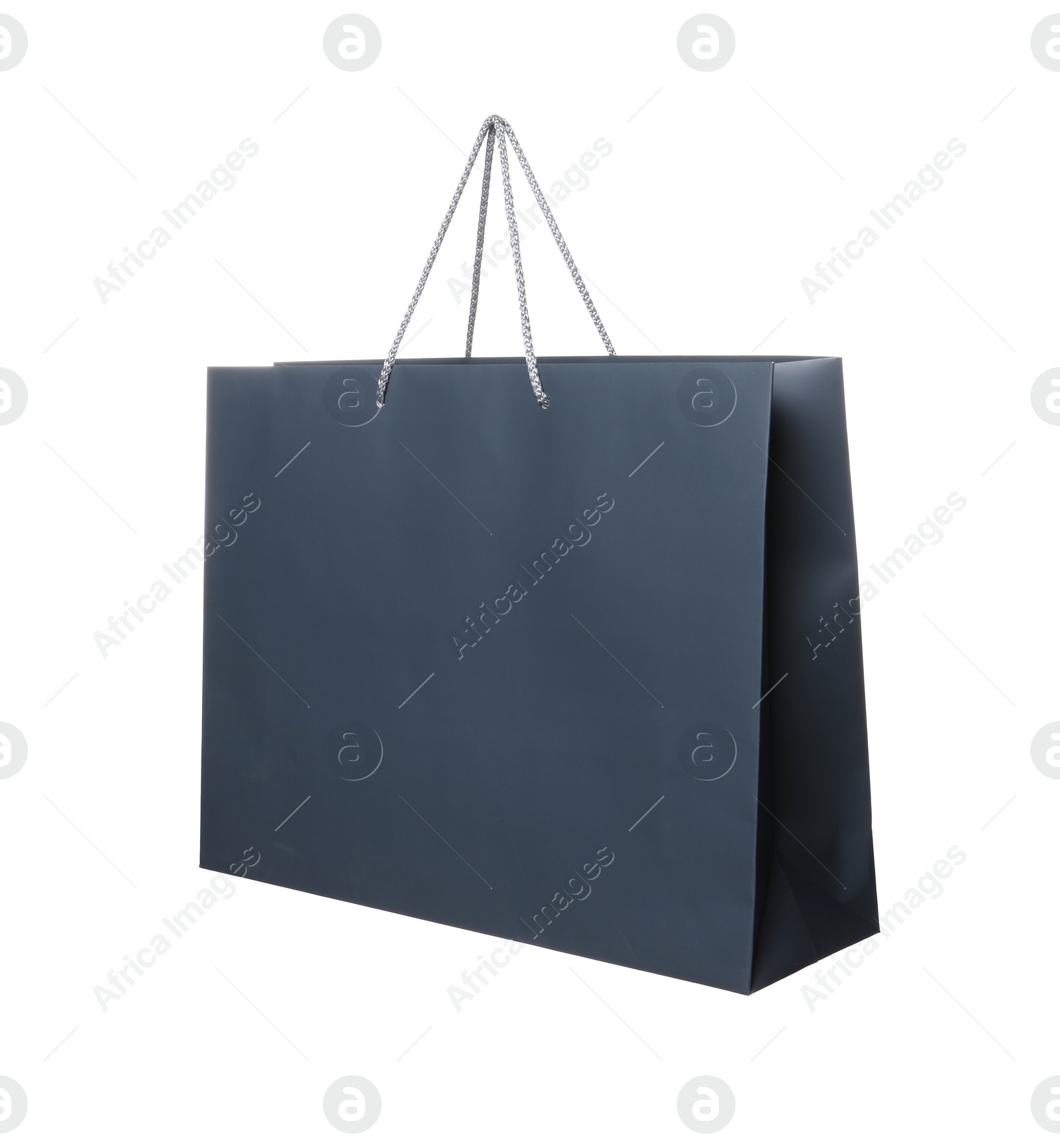 Photo of One black shopping bag isolated on white