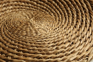 Photo of Empty wicker basket as background, closeup view