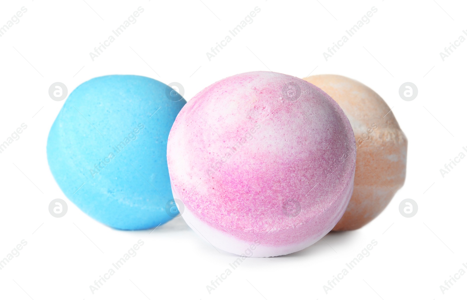 Photo of Bath bombs on white background. Spa products