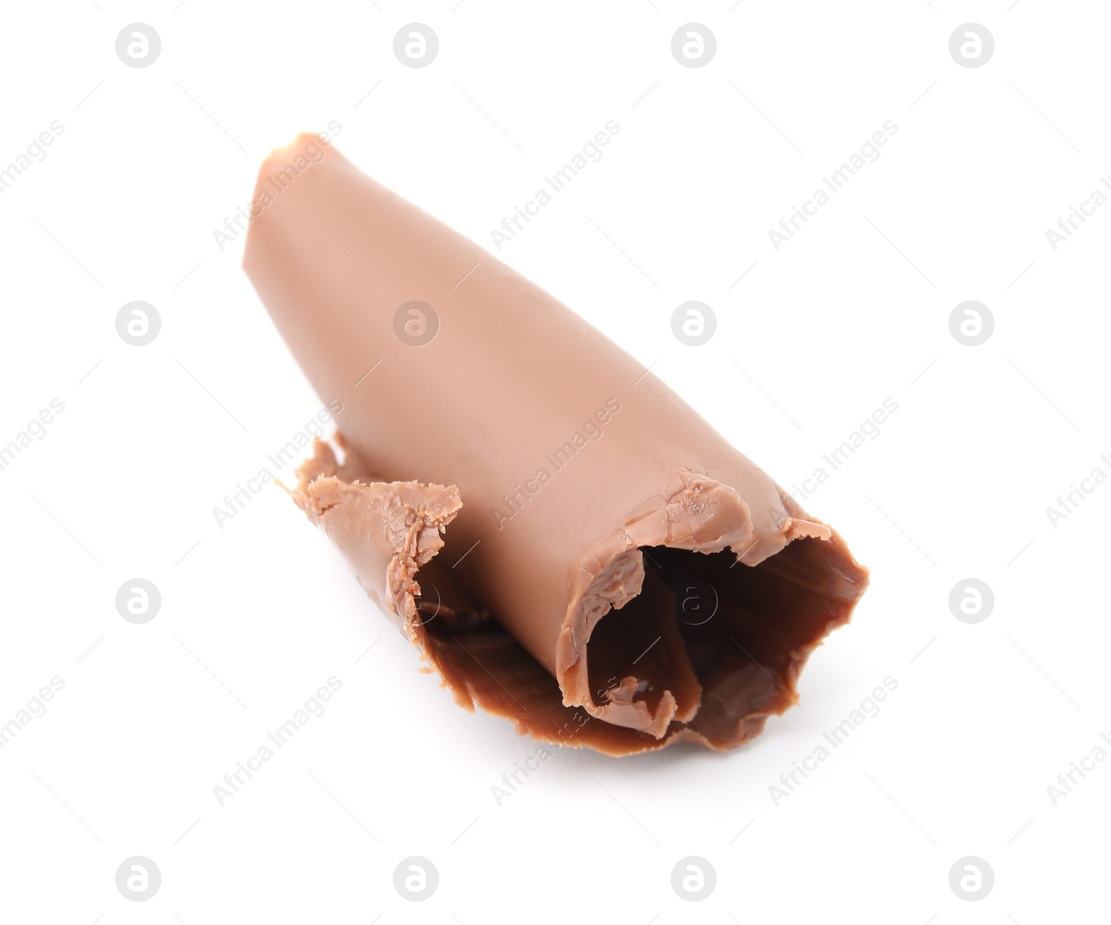 Photo of One tasty chocolate curl isolated on white