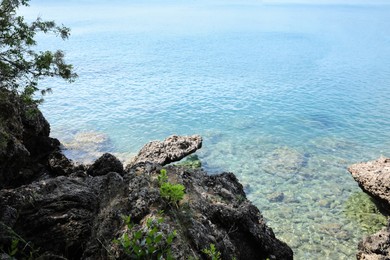 Photo of Beautiful view of rocky sea coast on sunny summer day
